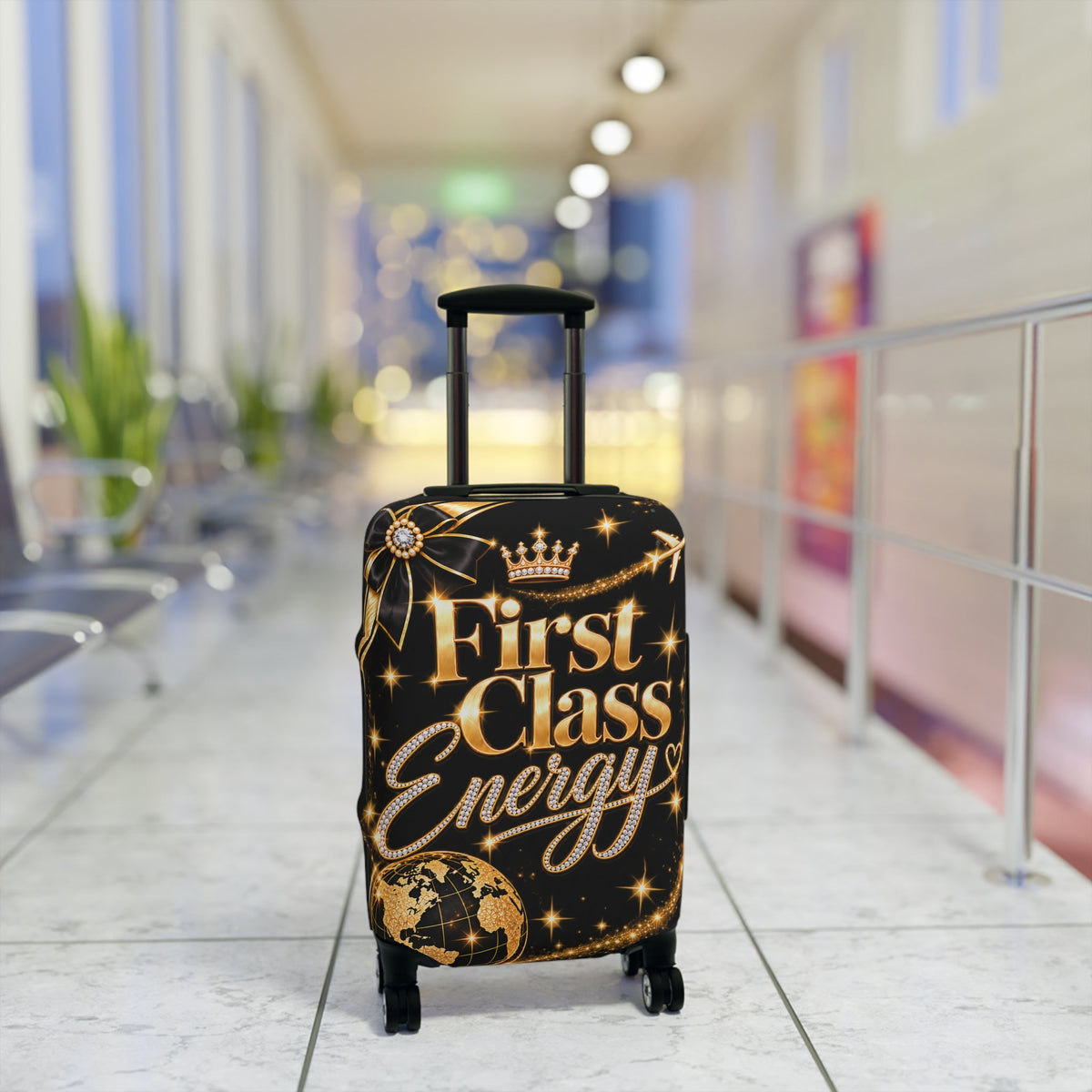 First Class Energy Luggage Cover | Black Gold Travel Sleeve