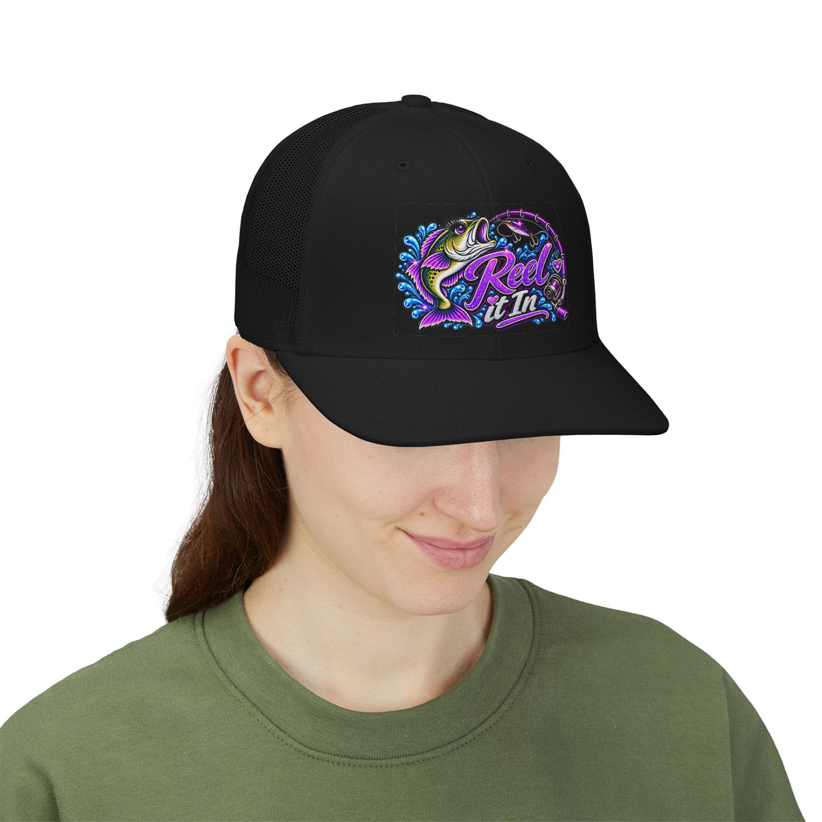 Reel It In fishing trout design Trucker Cap | Snapback mesh hat