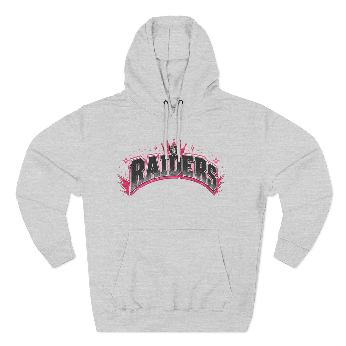 Football fan hoodie with pink rose artwork and Raiders-inspired lettering.
