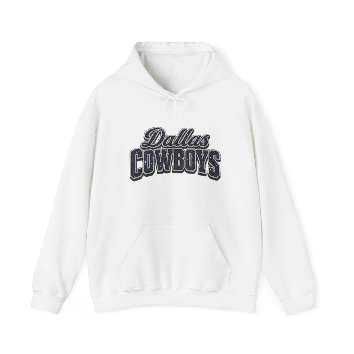 Throw it in the Bag white Dallas Cowboys hoodie with distressed vintage-style team lettering and kangaroo pocket.