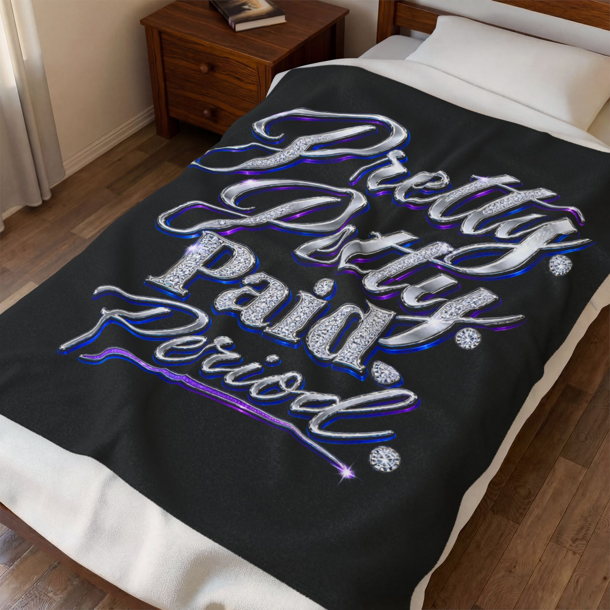 Velveteen Plush Blanket — "Pretty. Petty. Paid. Period." Plush Throw for Confident Women, Cozy Gift for Her