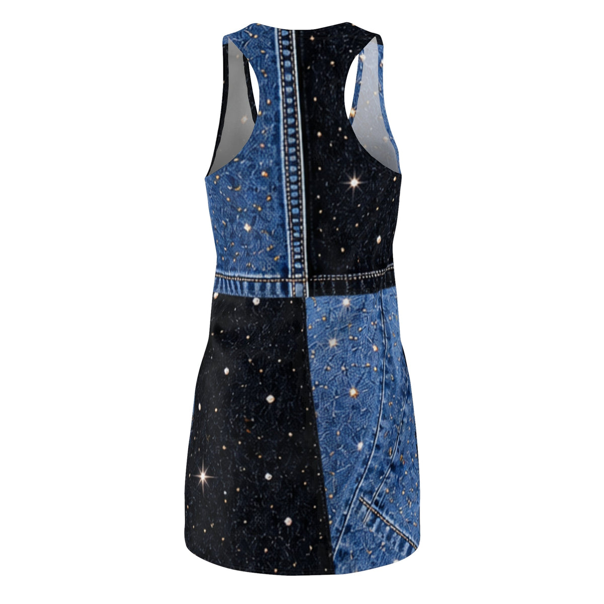 Asymmetrical Denim Print Patchwork Galaxy Racerback Dress