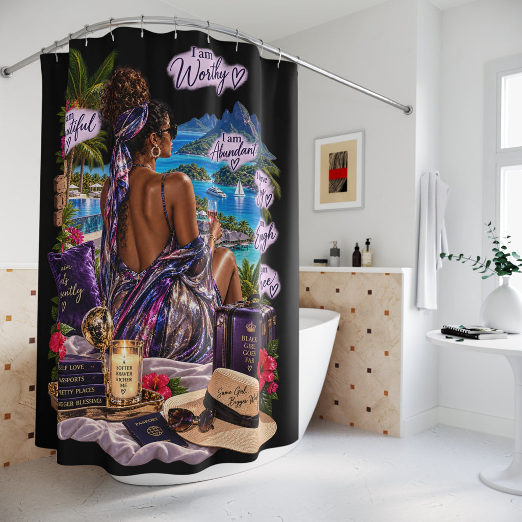 Tropical Woman affirmation art Shower Curtain