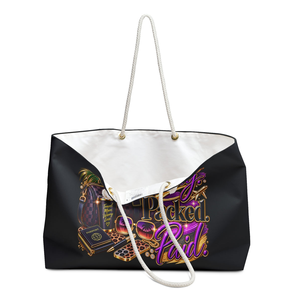 Weekender Bag — "Pretty. Packed. Paid." Luxe Travel Tote for Glam Getaways