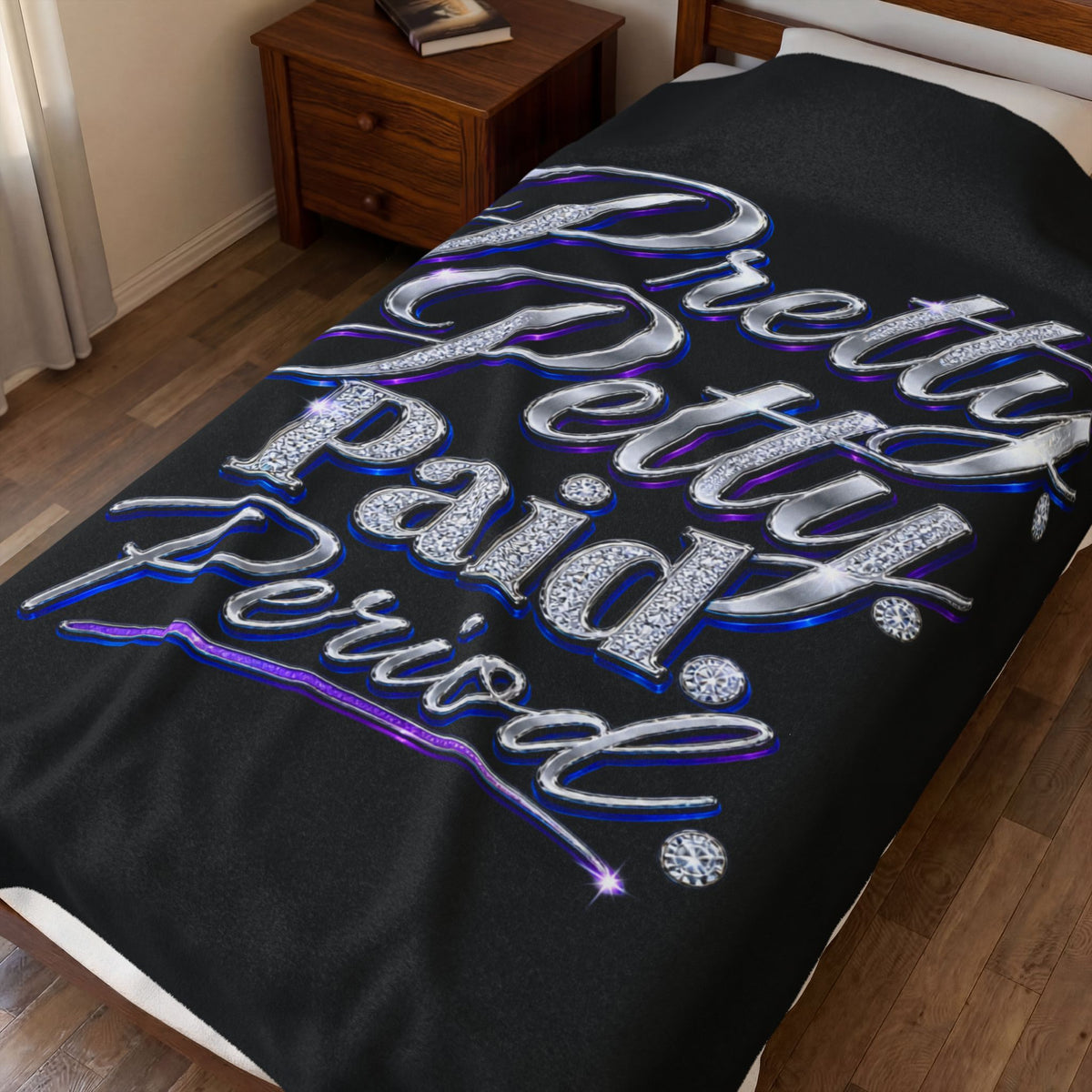 Velveteen Plush Blanket — "Pretty. Petty. Paid. Period." Plush Throw for Confident Women, Cozy Gift for Her