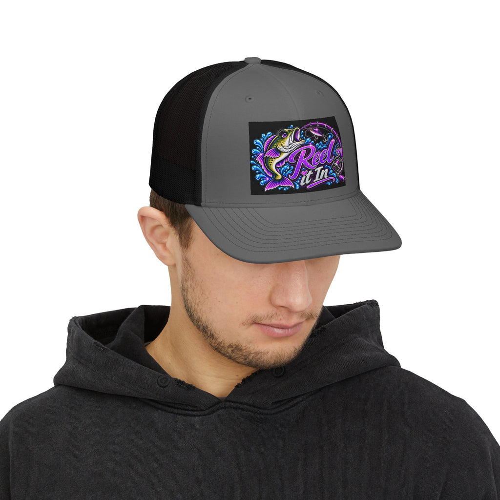 Reel It In fishing trout design Trucker Cap | Snapback mesh hat