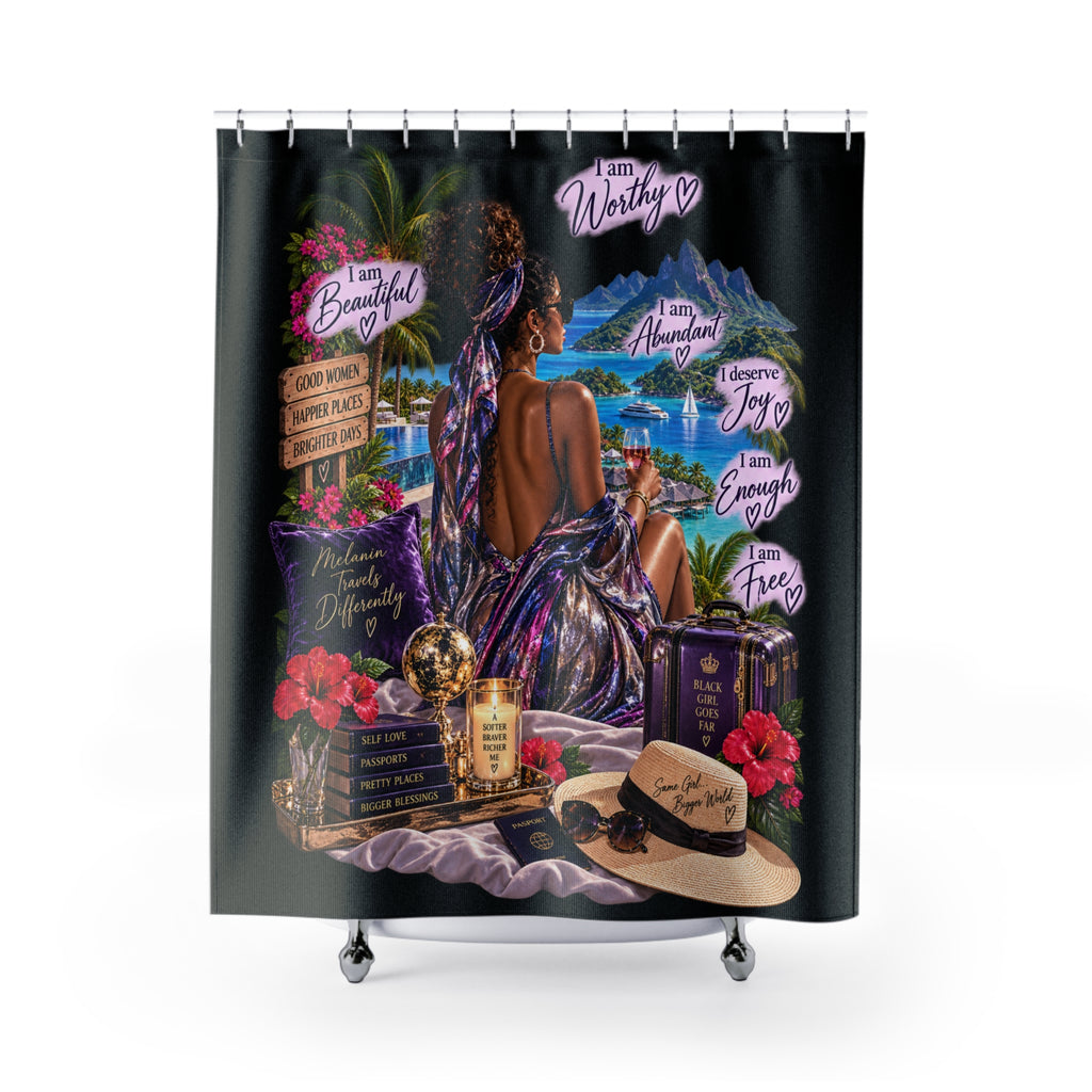 Tropical Woman affirmation art Shower Curtain