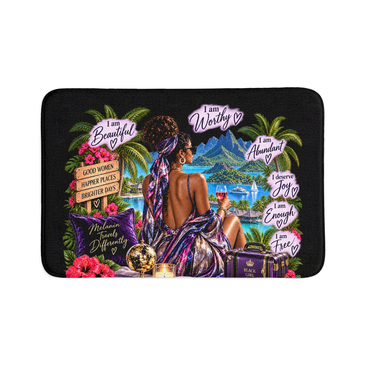 Affirmation Bath Mat Set — Woman Tropical 3-Piece Bathroom Rug