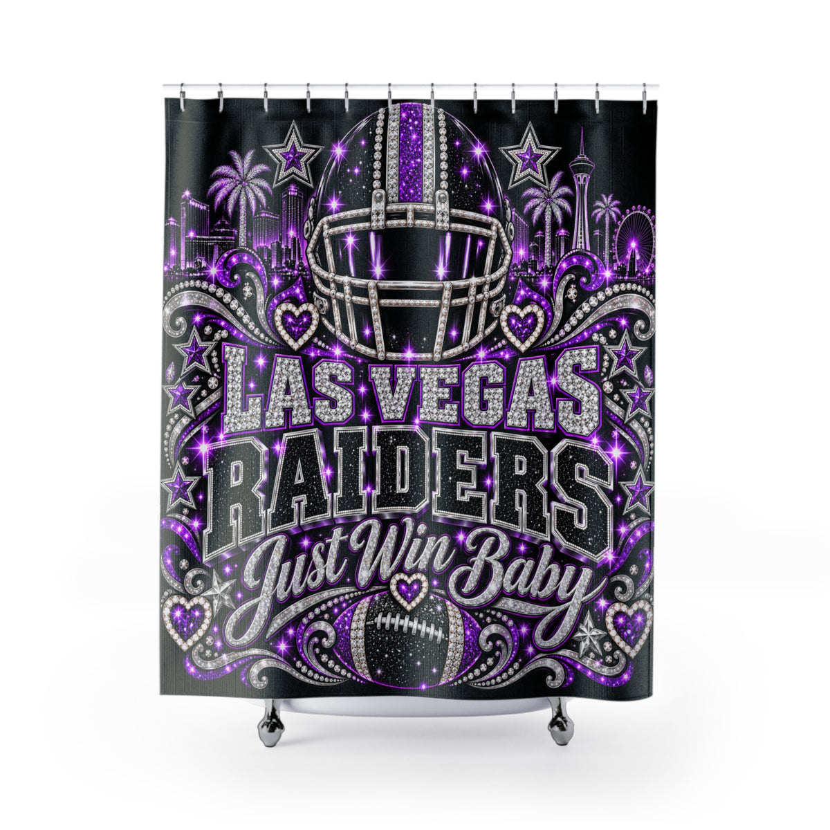 Las Vegas Raiders Fan Girl Bling Shower Curtain | Just Win Baby