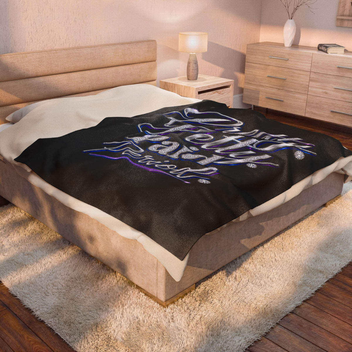 Velveteen Plush Blanket — "Pretty. Petty. Paid. Period." Plush Throw for Confident Women, Cozy Gift for Her