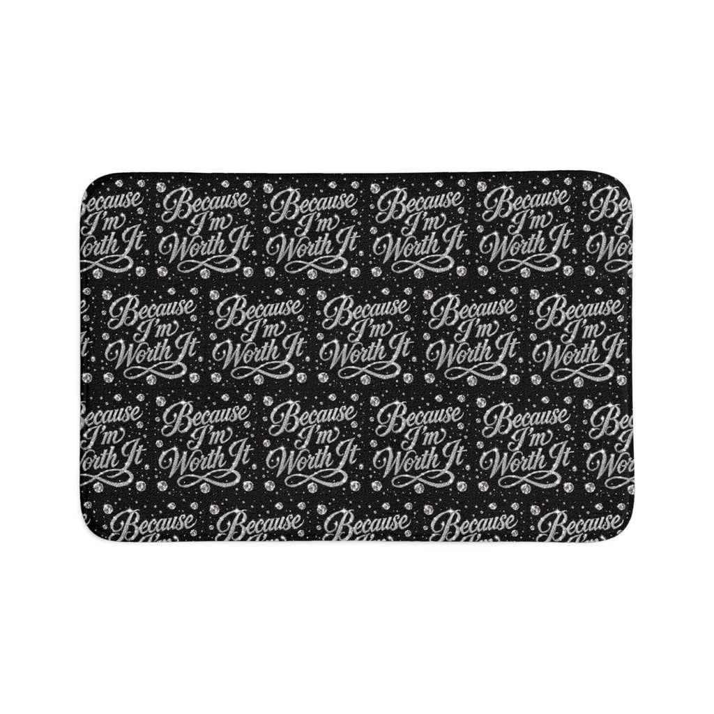 Because I’m Worth It Black Bath Mat Set — 3-Piece Affirmation Bathroom Rugs