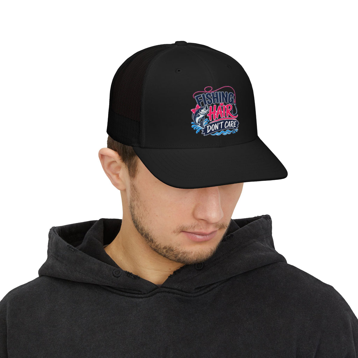 Fishing Hair Don't Care Snapback Cap | Trucker Hat, Fishing Design