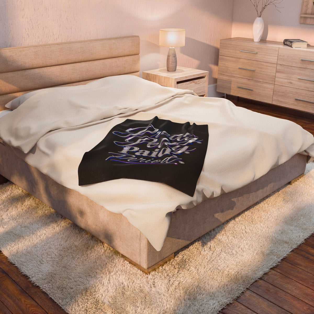 Velveteen Plush Blanket — "Pretty. Petty. Paid. Period." Plush Throw for Confident Women, Cozy Gift for Her
