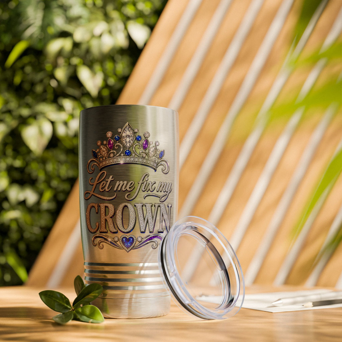 20oz Tumbler — "Let Me Fix My Crown" Glitter Tiara Travel Cup