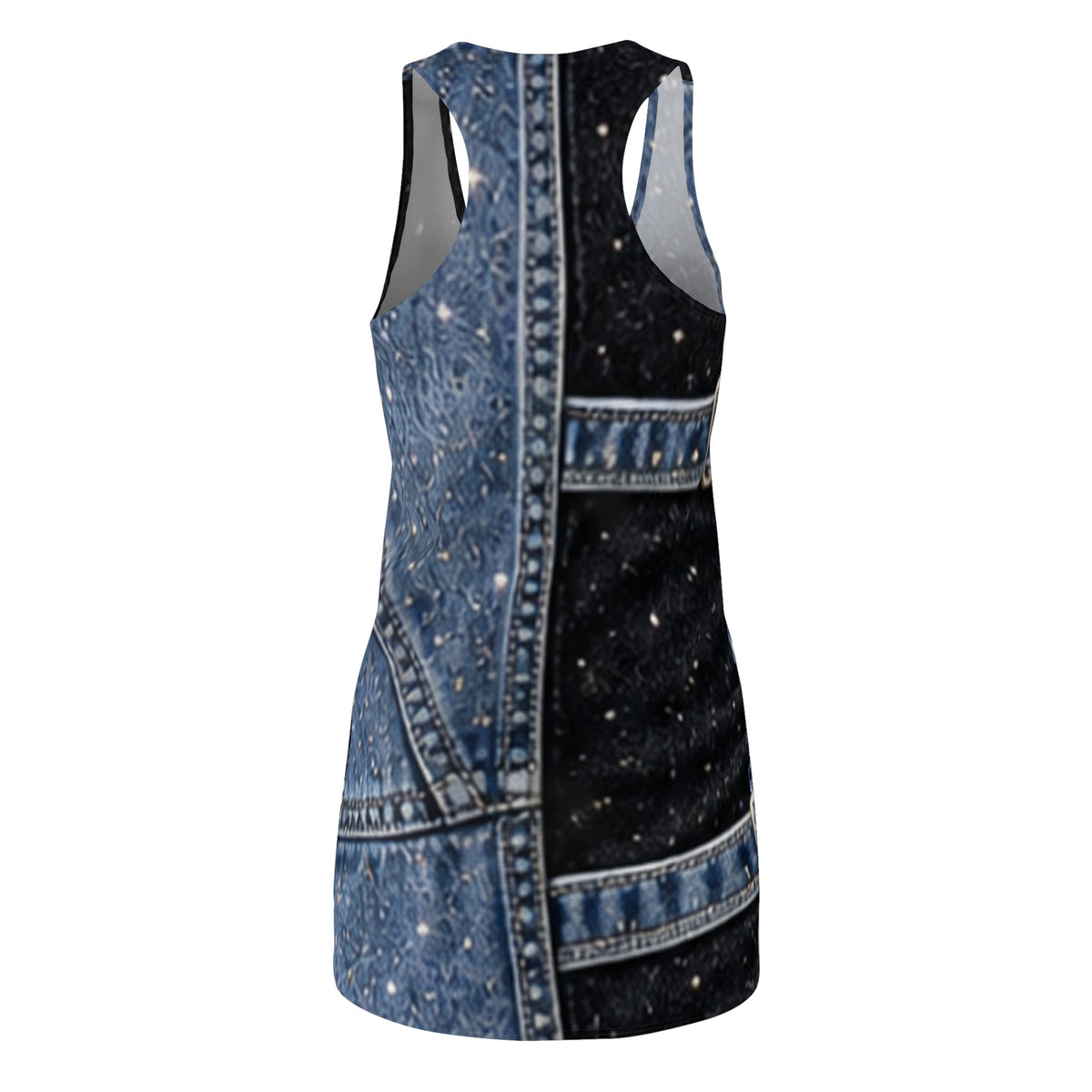 Denim Patchwork Racerback Dress | Blue Jean Print