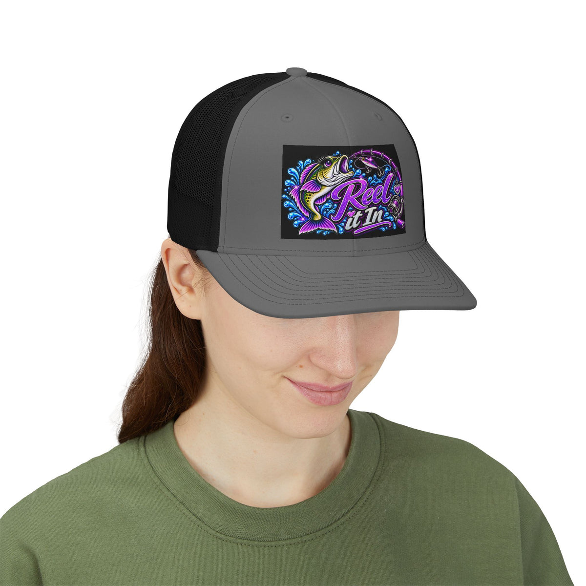 Reel It In fishing trout design Trucker Cap | Snapback mesh hat