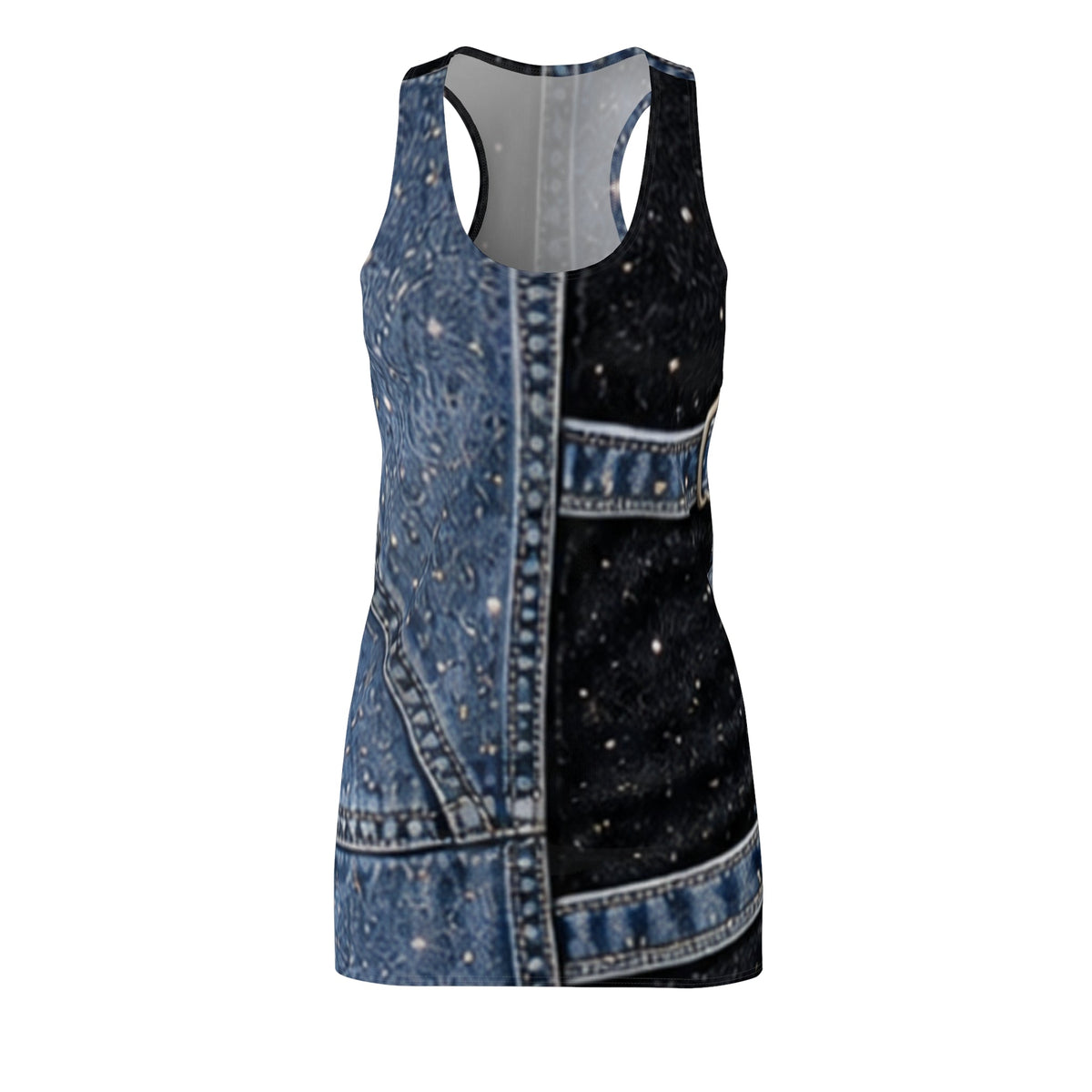 Denim Patchwork Racerback Dress | Blue Jean Print