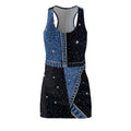 Asymmetrical Denim Print Patchwork Galaxy Racerback Dress