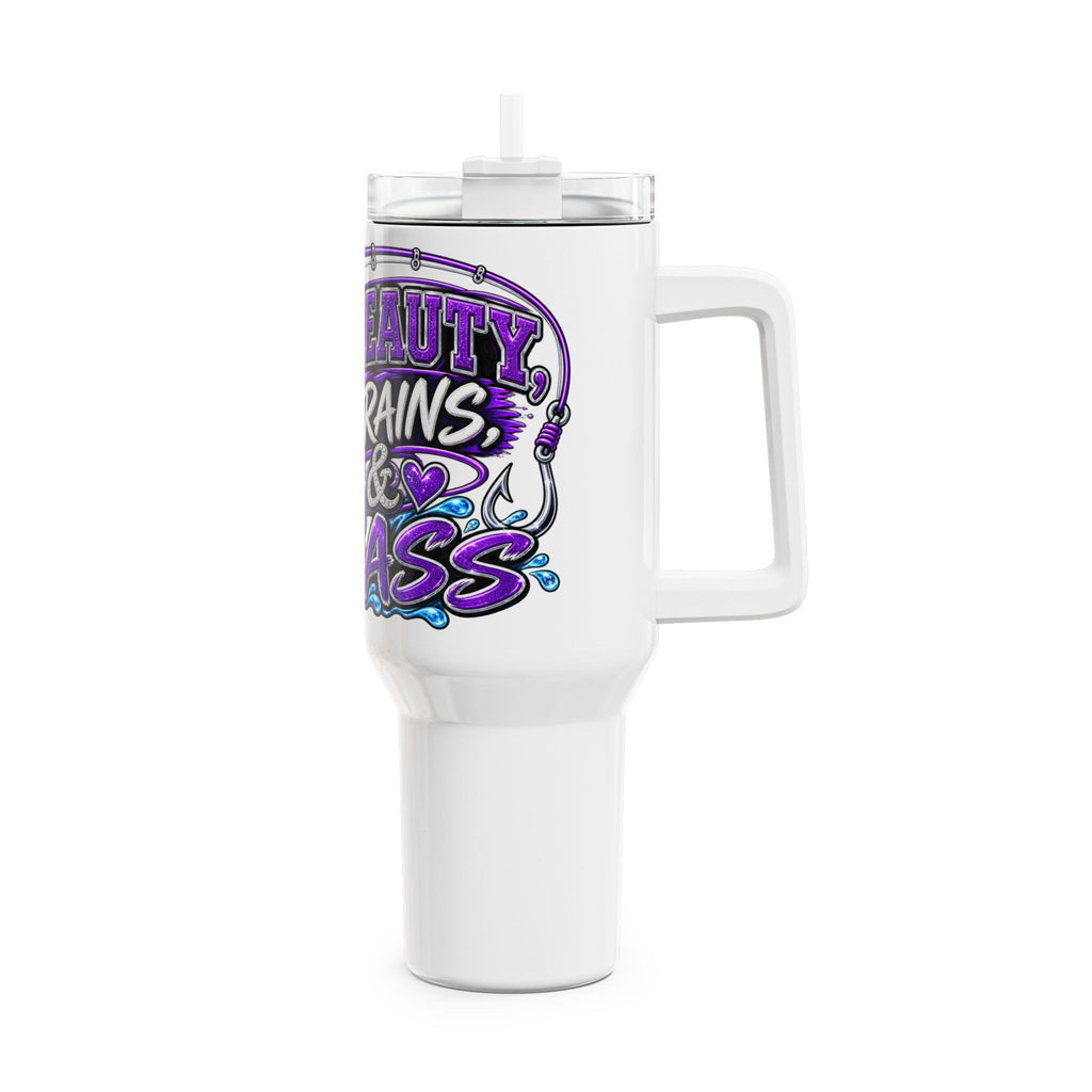 40oz Bass Fishing Tumbler — "Beats Brains & Bass" Insulated Travel Cup
