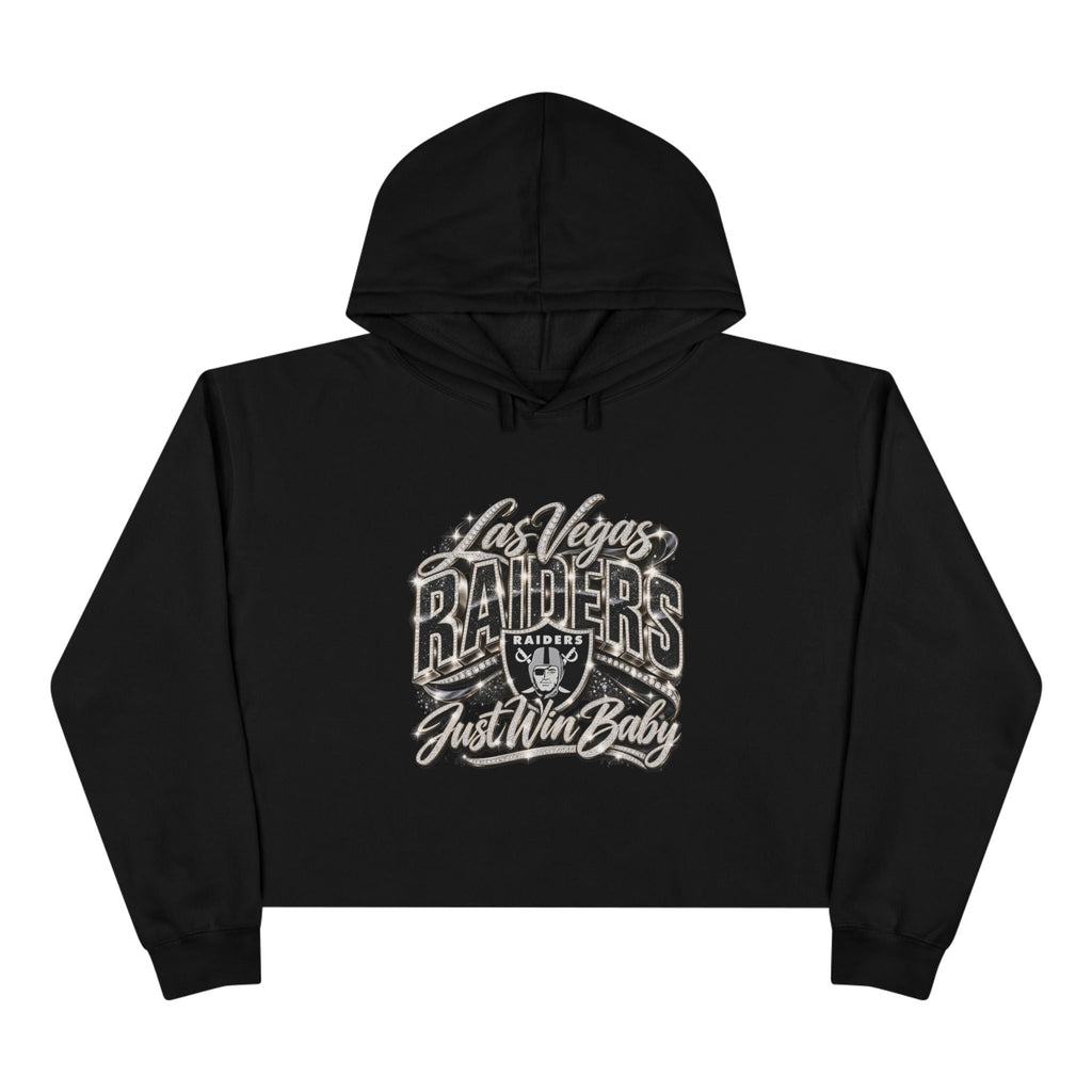 Black Las Vegas Raiders Fan Girl cropped hoodie with monochrome football graphic.