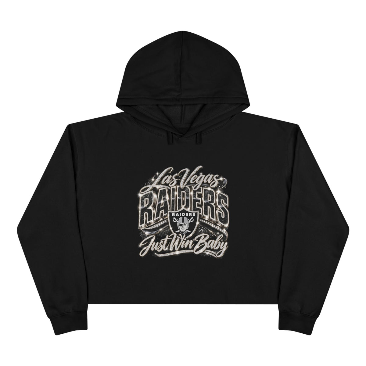 Black Las Vegas Raiders Fan Girl cropped hoodie with monochrome football graphic.