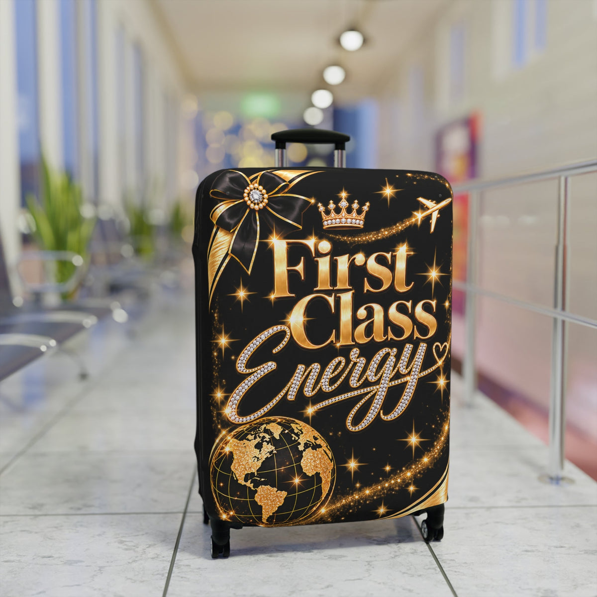 First Class Energy Luggage Cover | Black Gold Travel Sleeve