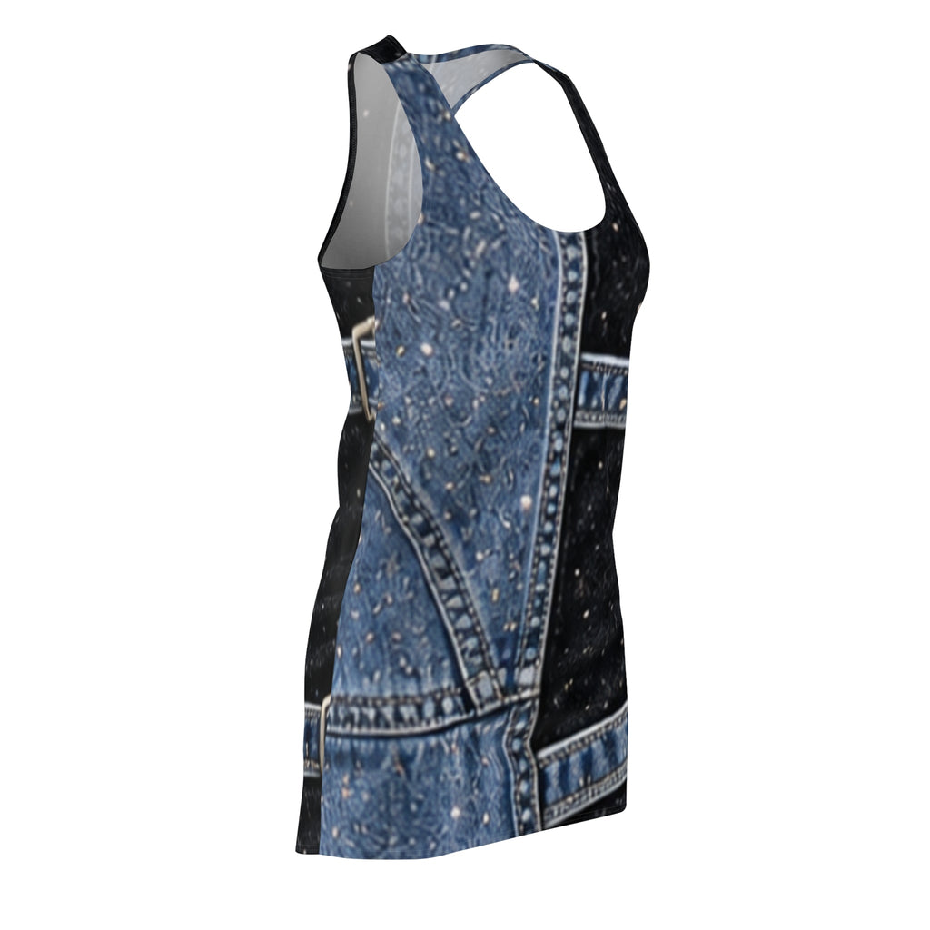 Denim Patchwork Racerback Dress | Blue Jean Print
