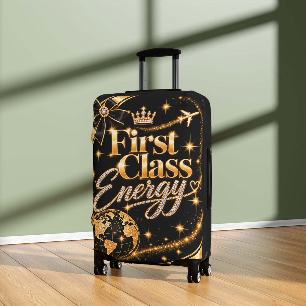 First Class Energy Luggage Cover | Black Gold Travel Sleeve