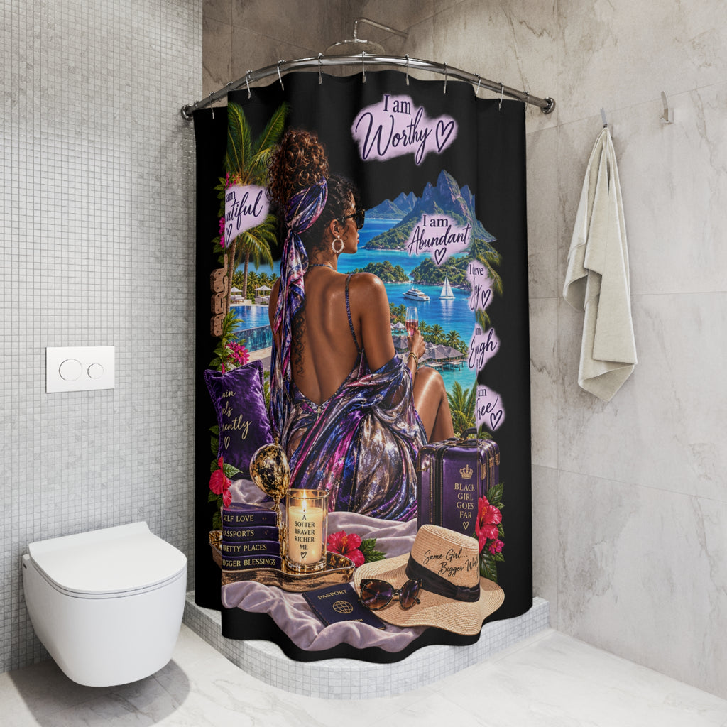 Tropical Woman affirmation art Shower Curtain