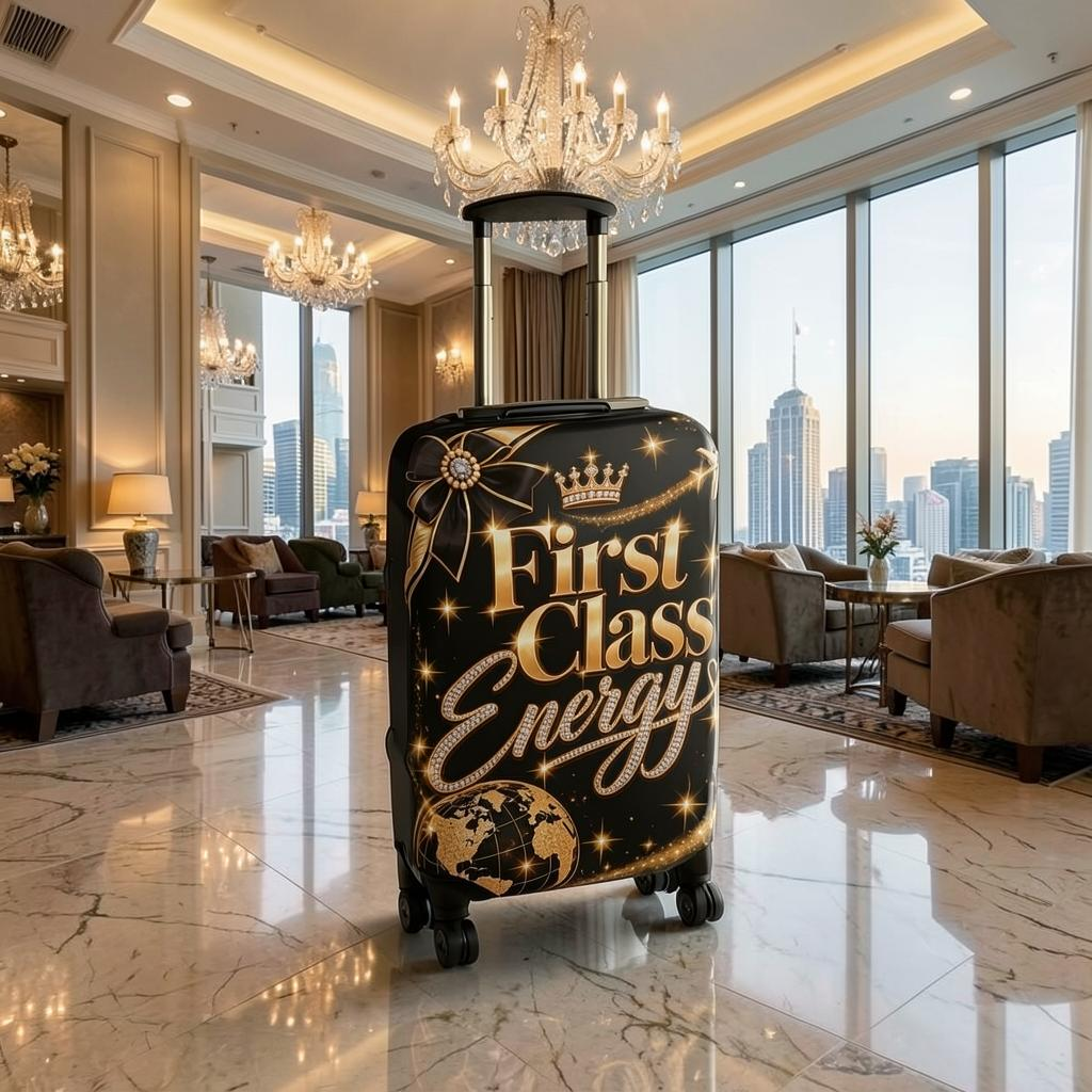 First Class Energy Luggage Cover | Black Gold Travel Sleeve