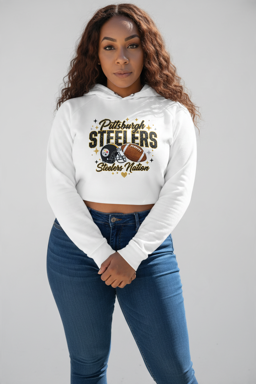 Pittsburgh Steelers Fan Girl Graphic Crop Hoodie, Steelers Nation