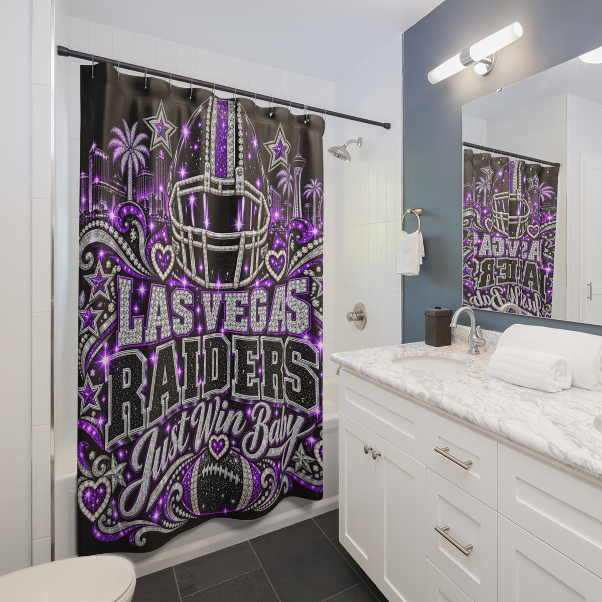Las Vegas Raiders Fan Girl Bling Shower Curtain | Just Win Baby