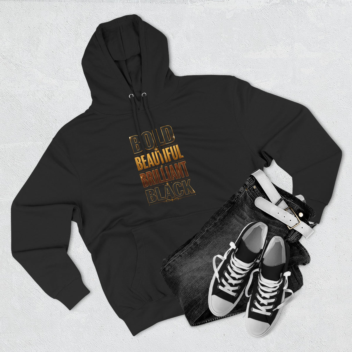 Bold Beautiful Brilliant Black Hoodie — Empowerment Fleece Pullover