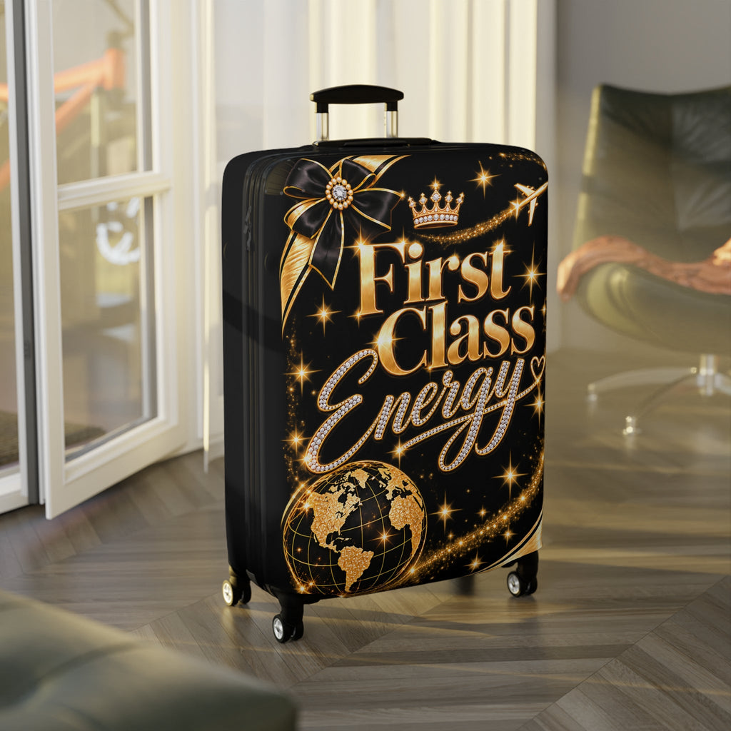 First Class Energy Luggage Cover | Black Gold Travel Sleeve
