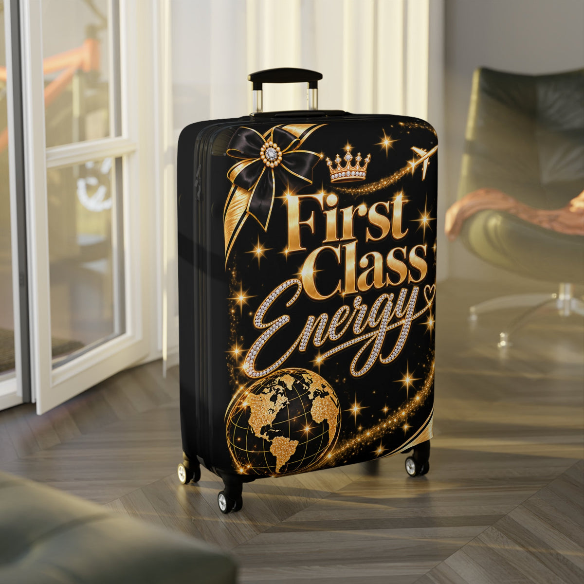 First Class Energy Luggage Cover | Black Gold Travel Sleeve