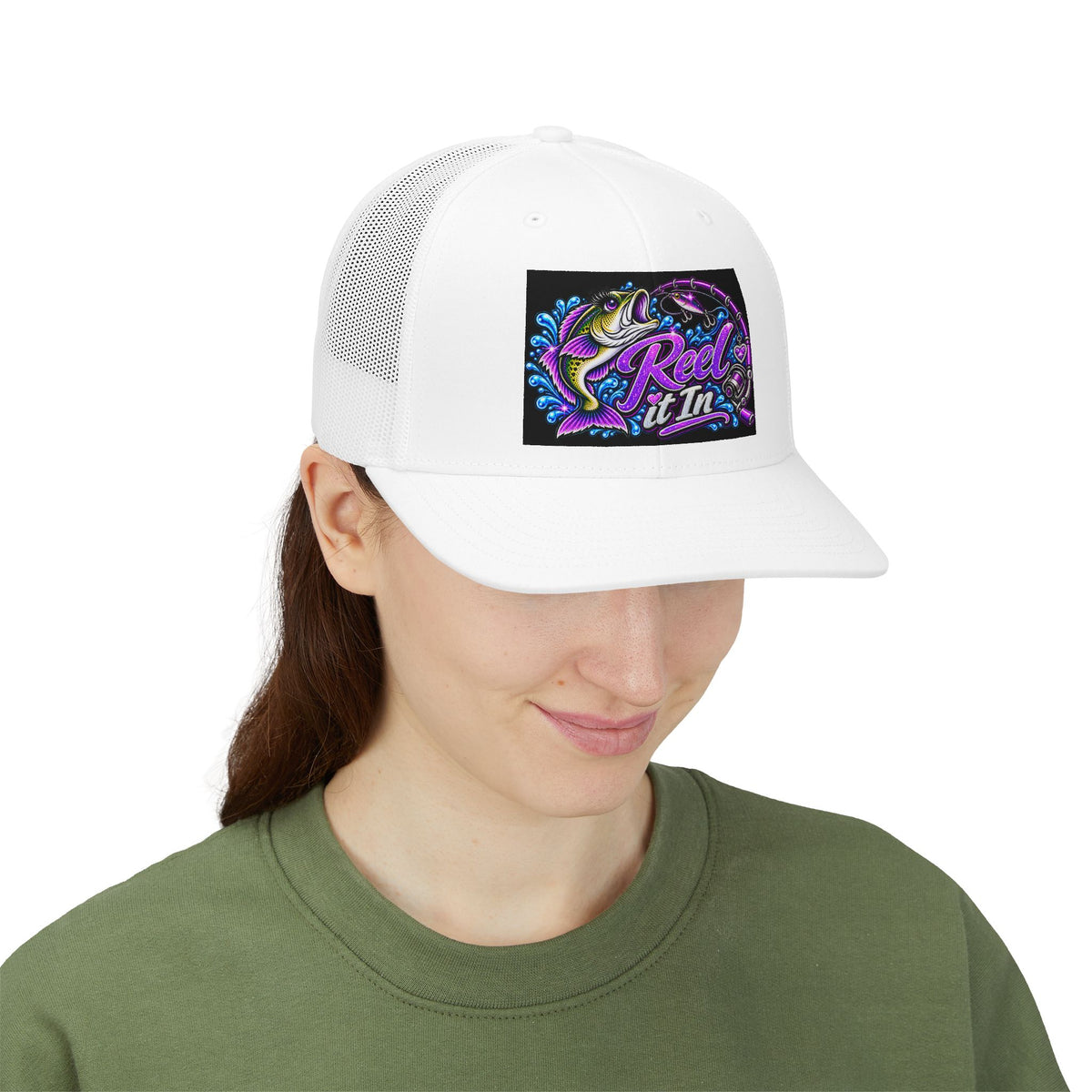 Reel It In fishing trout design Trucker Cap | Snapback mesh hat
