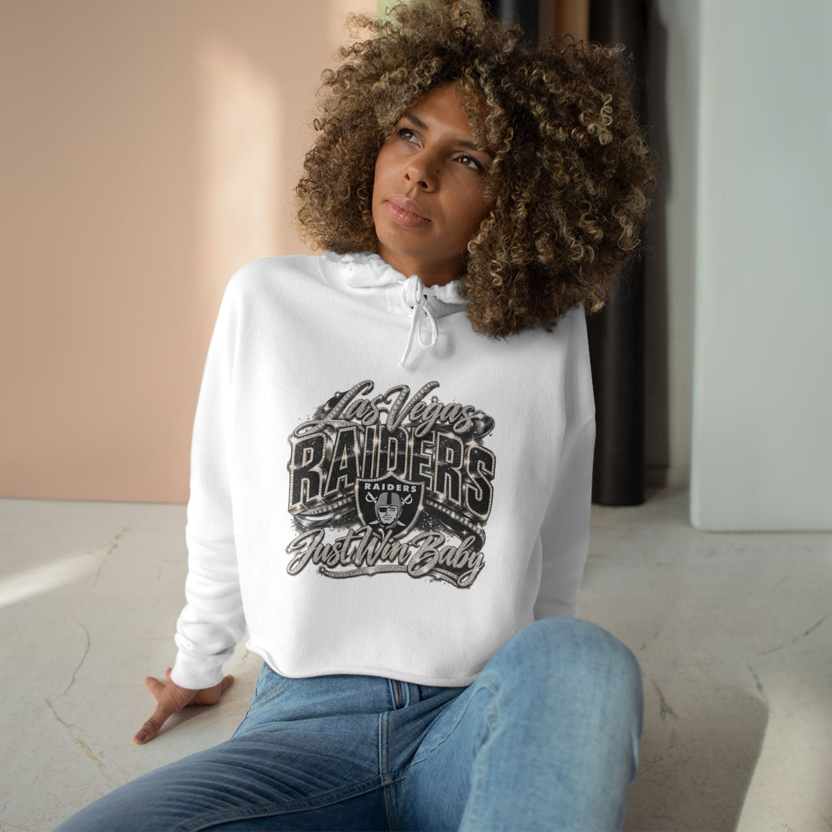 Raiders game day cropped hoodie with graphic team-inspired artwork