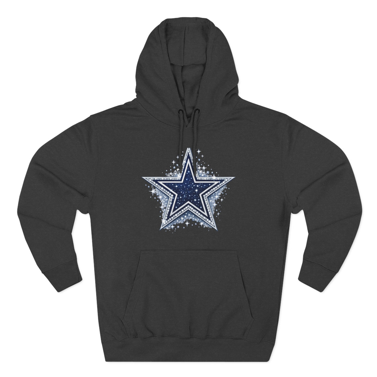 Charcoal heather Dallas Cowboys Fan Girl pullover hoodie with team-inspired star graphic.