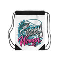 Reel Woman Drawstring Bag – Feminine Fishing Gym Sack with Marlin & Hook Design