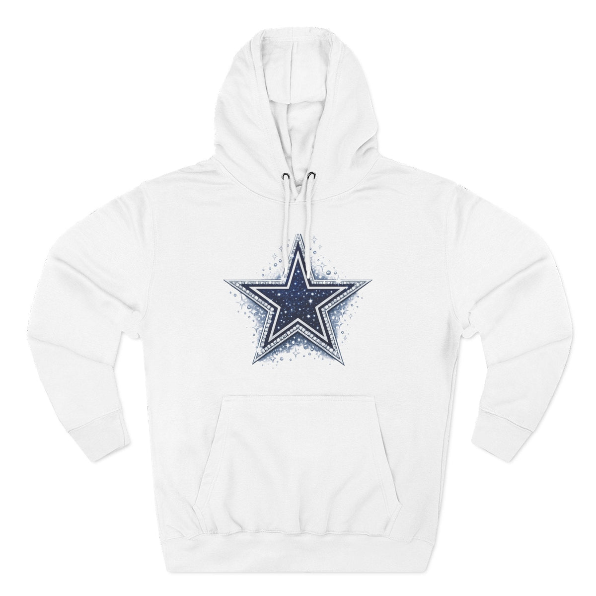 White Dallas Cowboys Fan Girl fleece hoodie with distressed football star design.