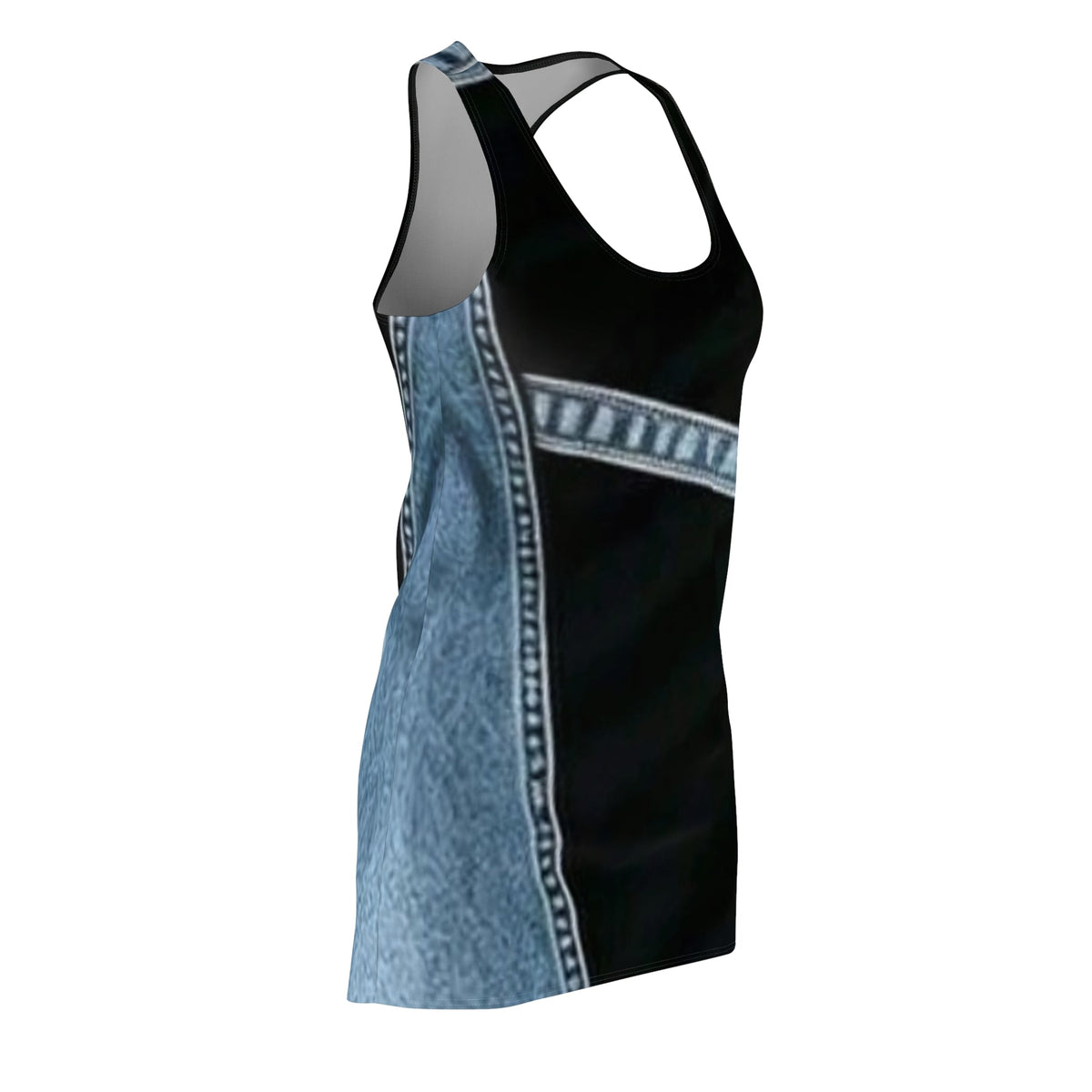 Denim Print Racerback Dress | Casual Chic Blue Jean Graphic