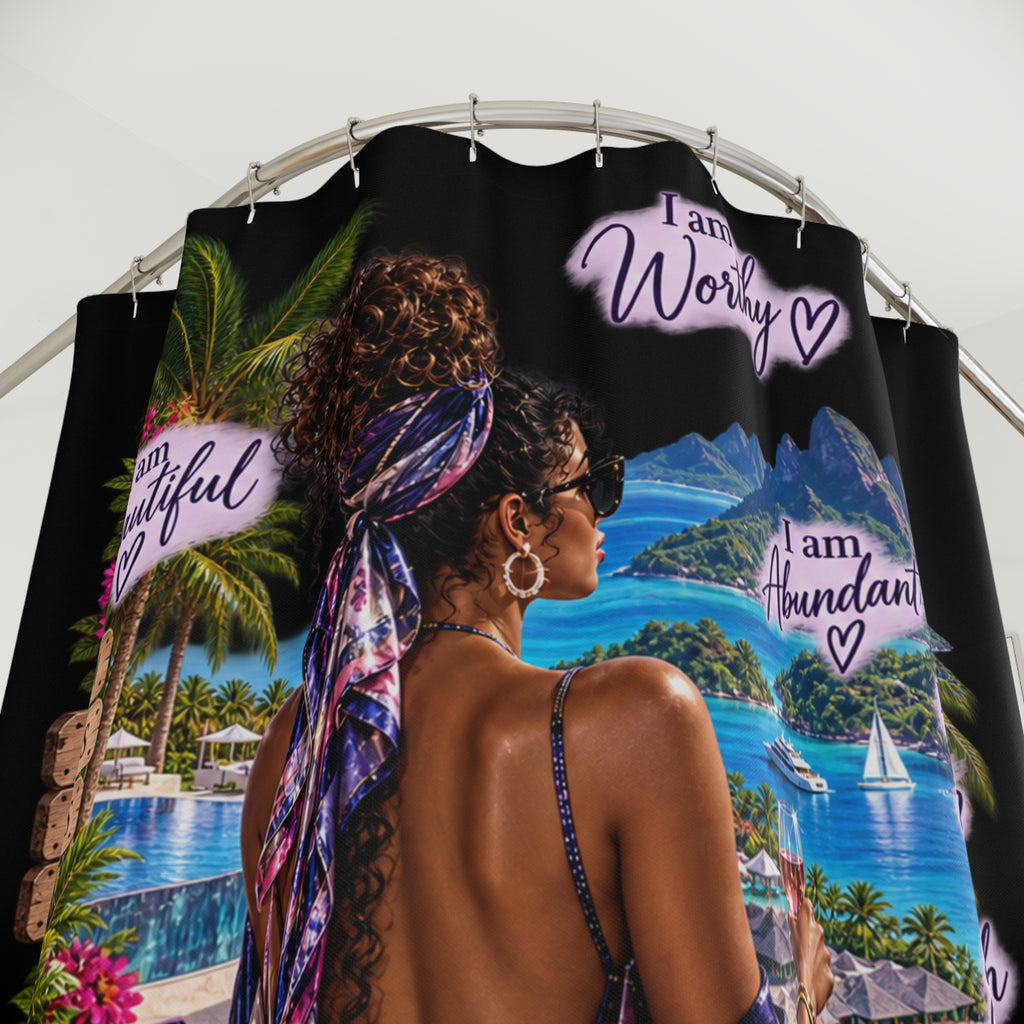Tropical Woman affirmation art Shower Curtain