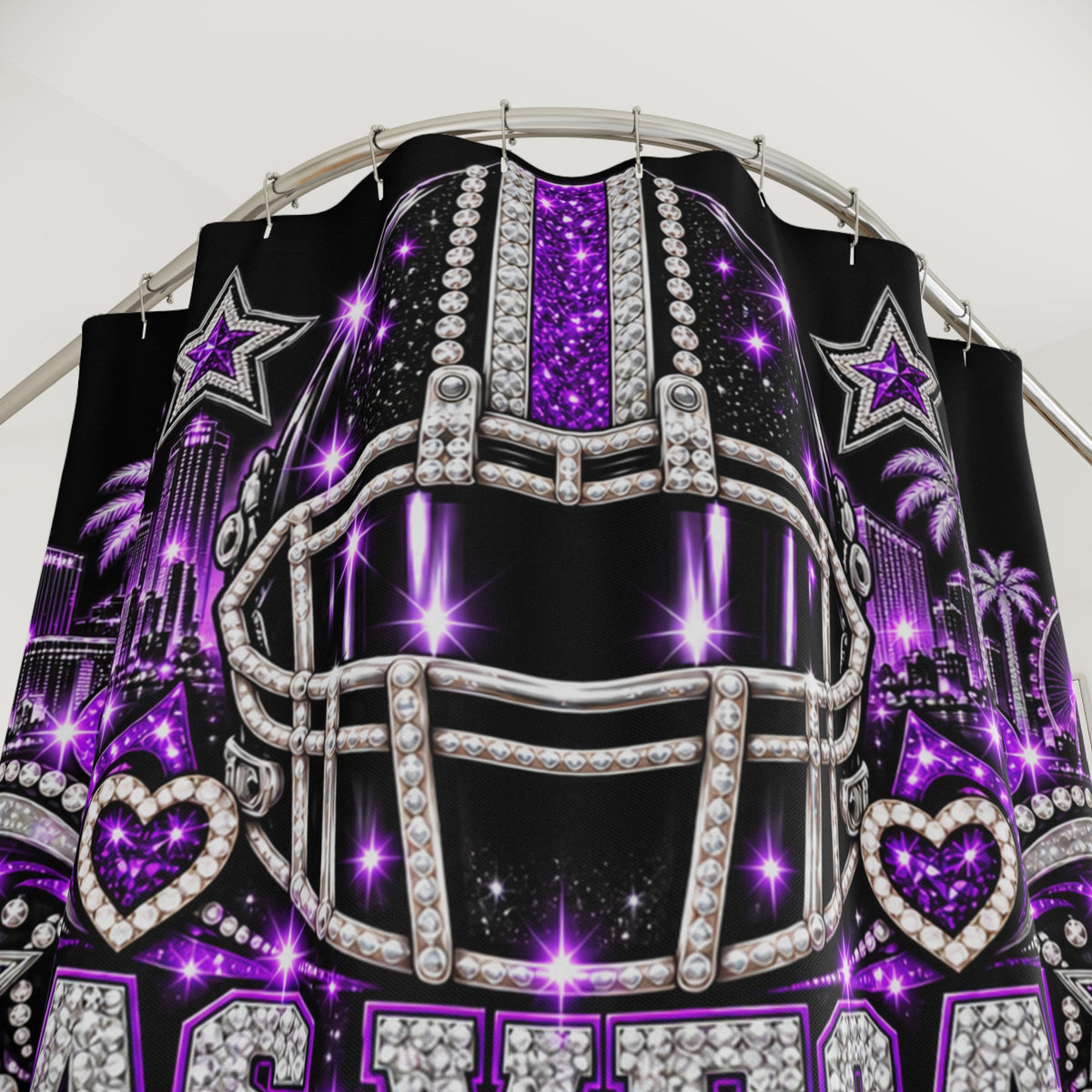 Las Vegas Raiders Fan Girl Bling Shower Curtain | Just Win Baby