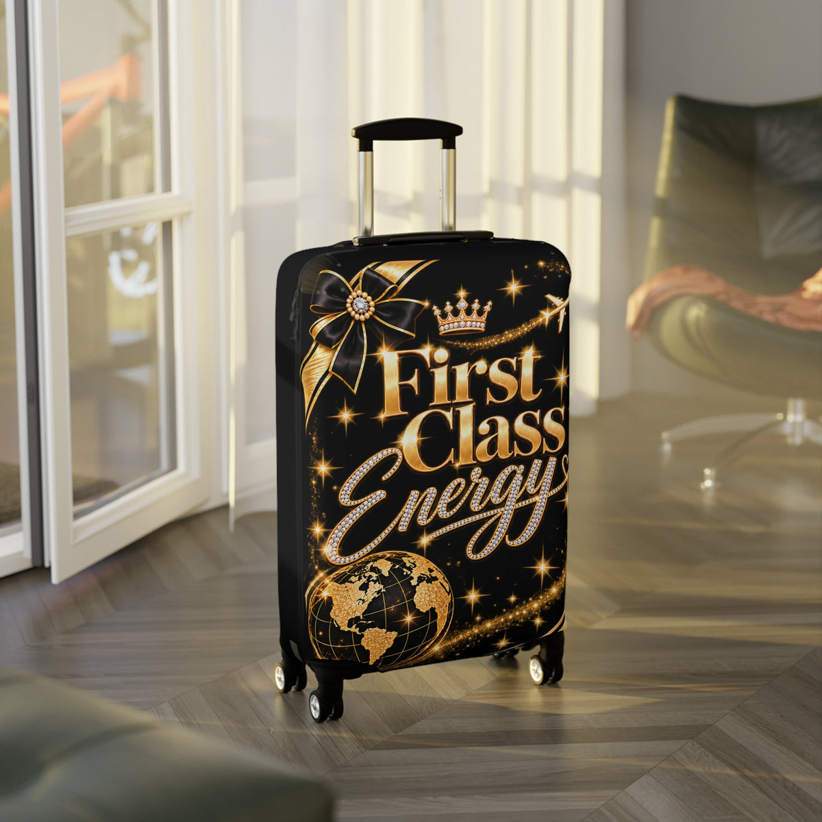 First Class Energy Luggage Cover | Black Gold Travel Sleeve