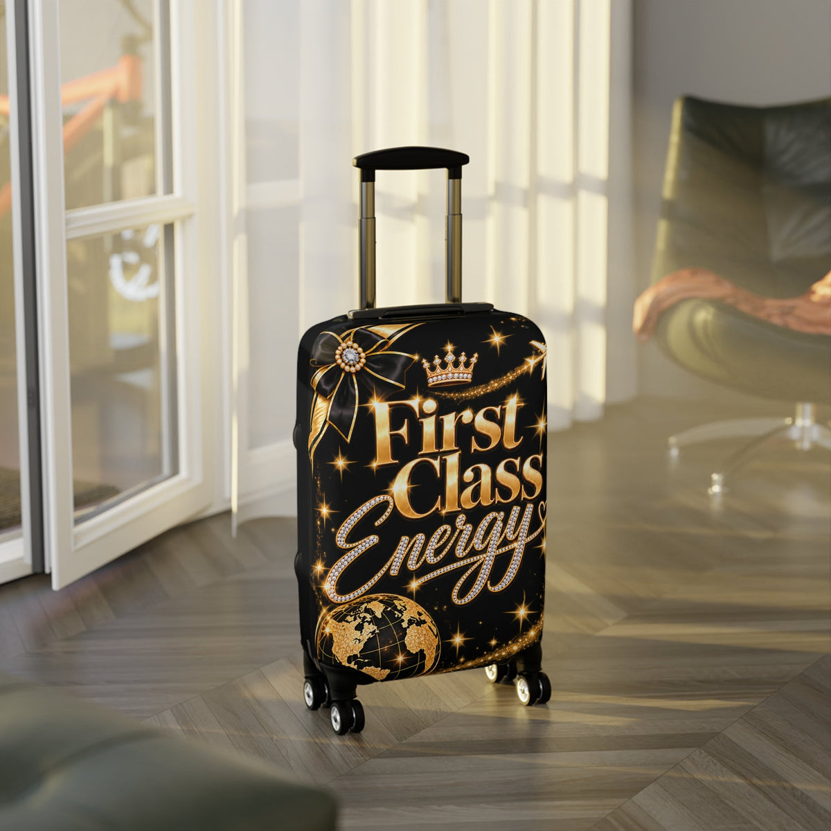 First Class Energy Luggage Cover | Black Gold Travel Sleeve