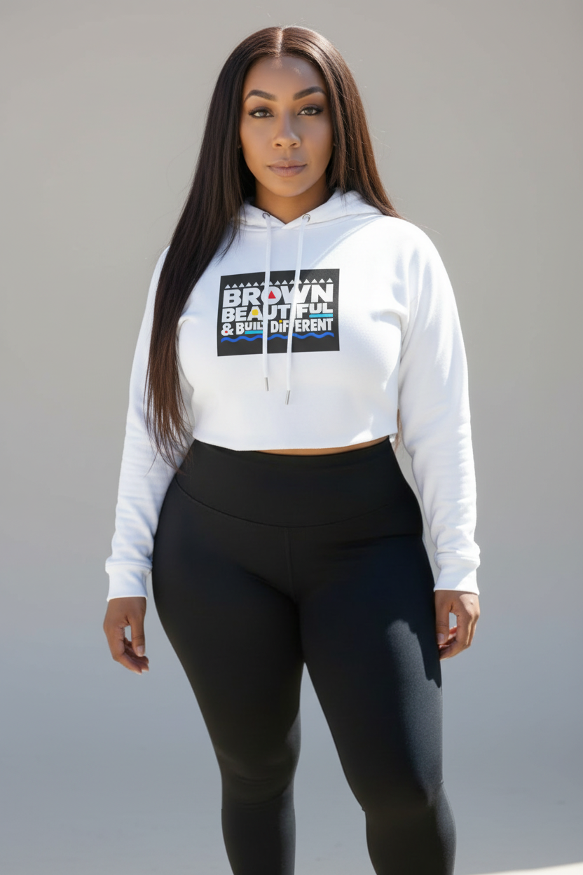 Brown Beautiful & Built Different Crop Hoodie | Empowerment Graphic