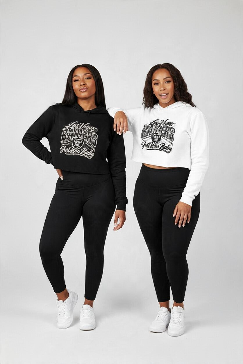 Las Vegas Raiders fan girl crop hoodie featuring football graphics