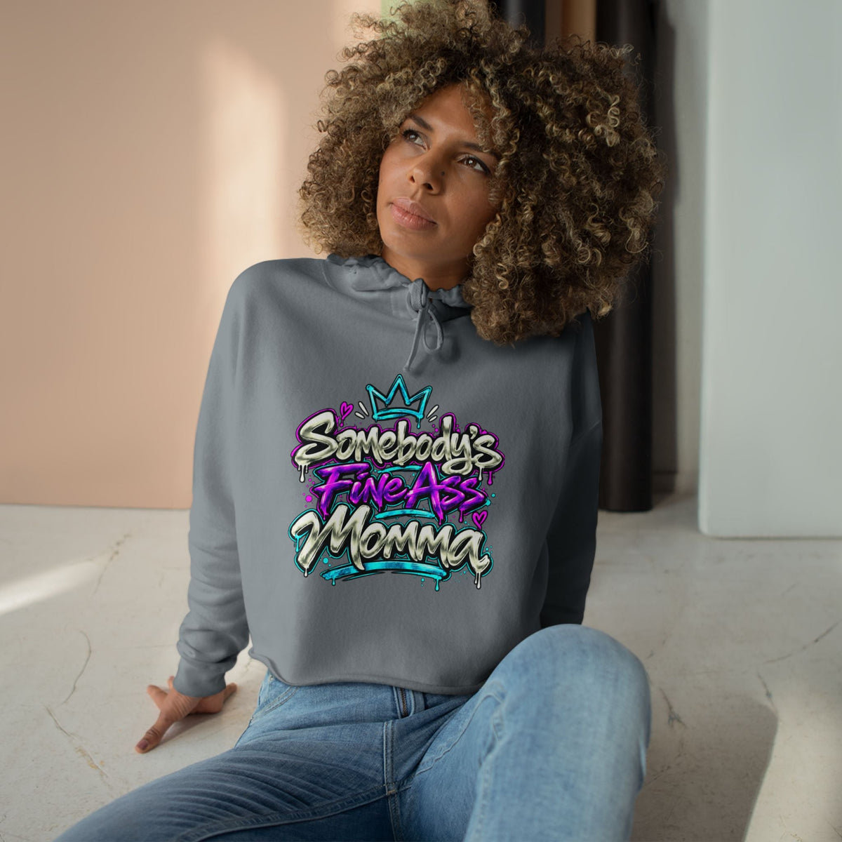 Somebody's Fine Ass Momma cropped hoodie with graffiti-style lettering