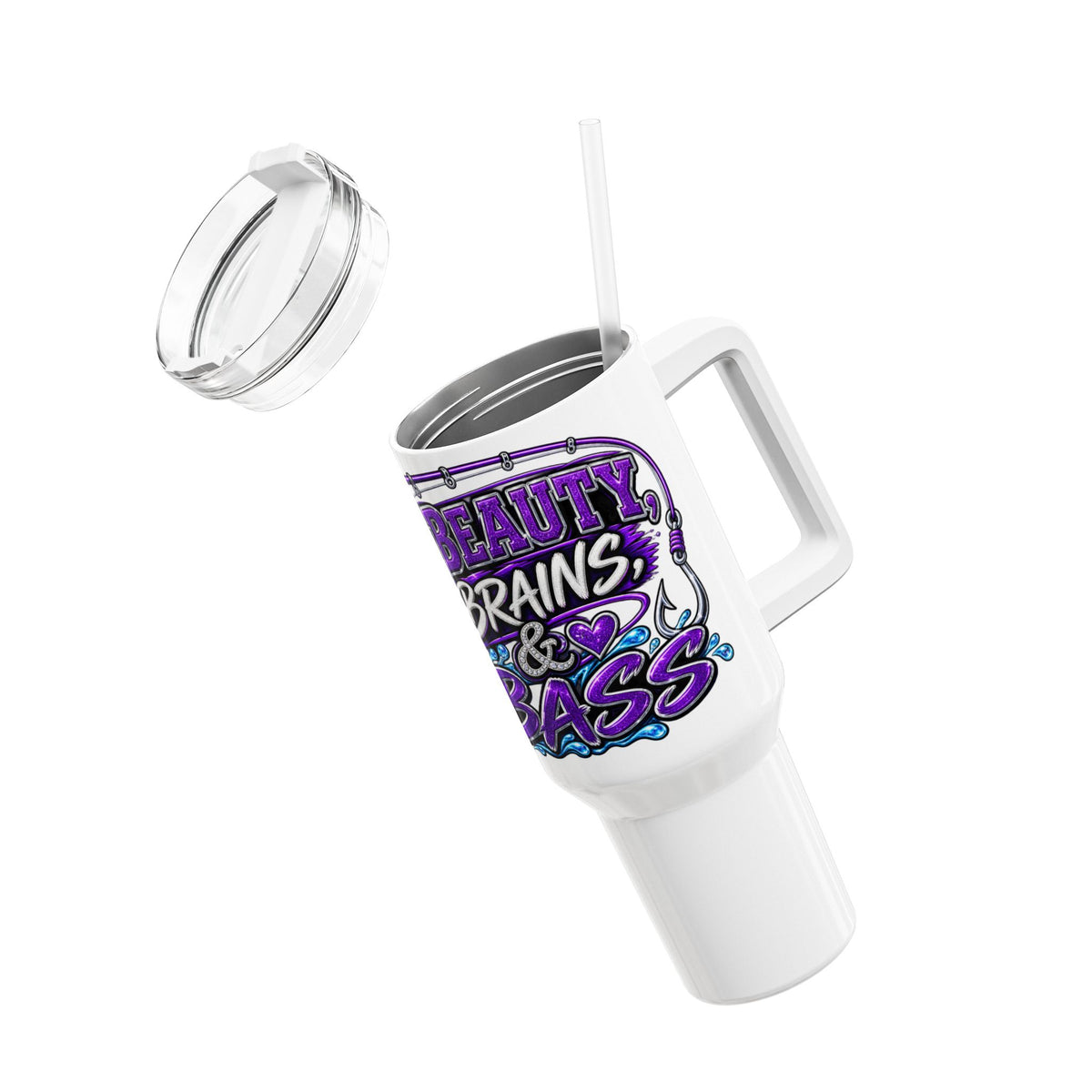 40oz Bass Fishing Tumbler — "Beats Brains & Bass" Insulated Travel Cup