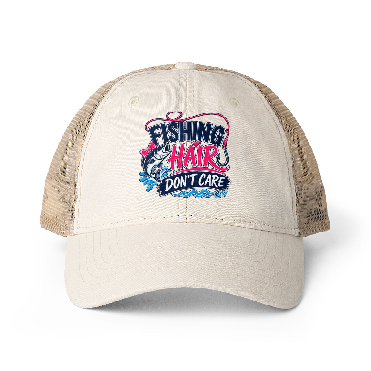 Fishing Hair, Don't Care Women's Washed Mesh-Back Cap